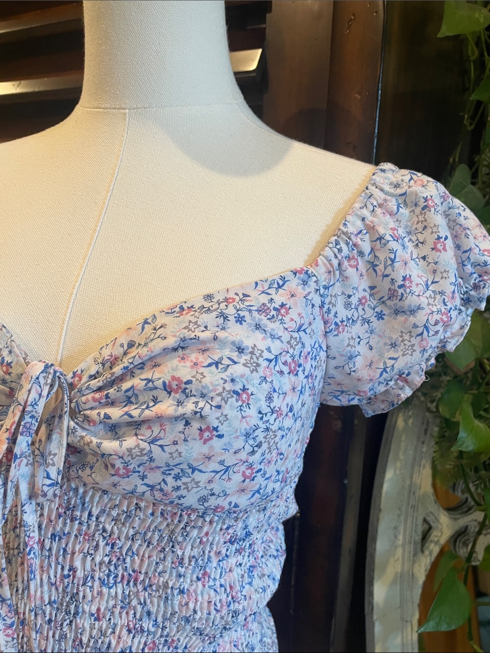 Altar’d State Smocked Floral Mini Dress in Light Blue Small - Picture 5 of 8